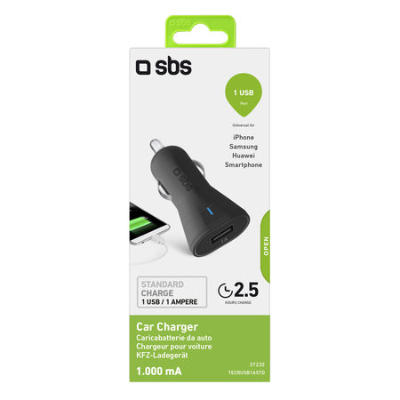 SBS - Incărcător de Ma?ină USB, 1A, negru