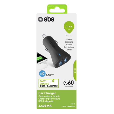 SBS - Incărcător de Ma?ină 2x USB, 2.4A, negru