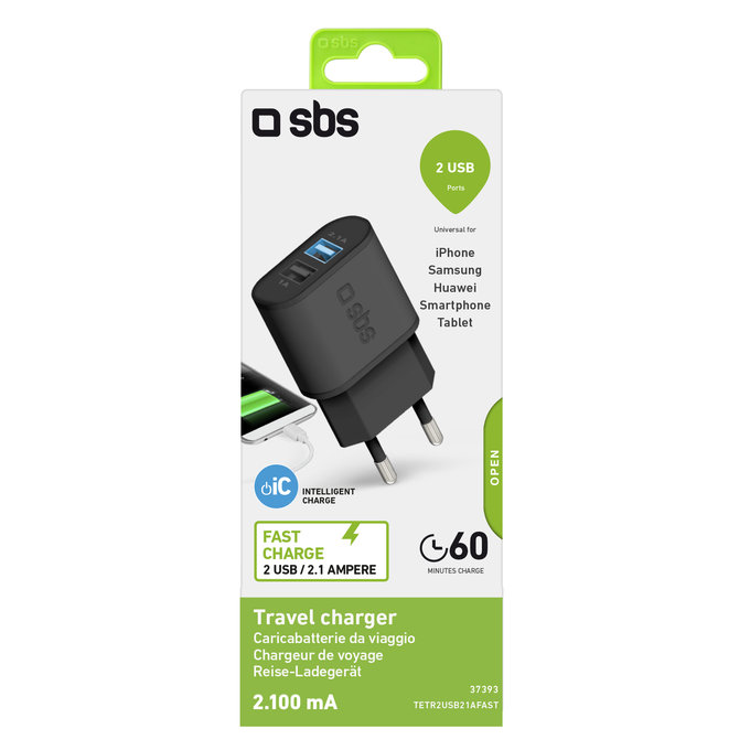 SBS - 10W Adaptor de încărcare 2x USB, negru