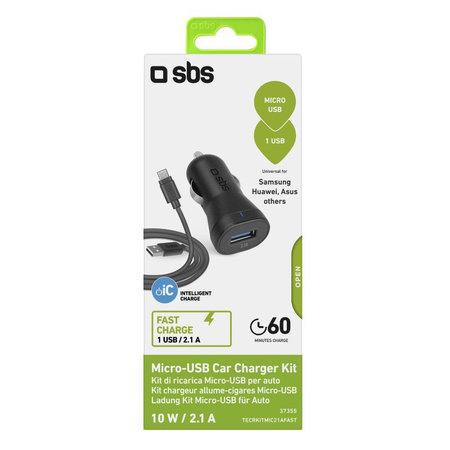 SBS - Incărcător de Ma?ină USB + Cablu USB / Micro-USB, negru