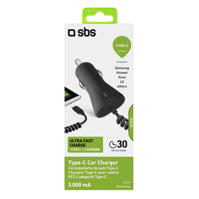 SBS - Incărcător de Ma?ină USB-C, 3.0A, negru
