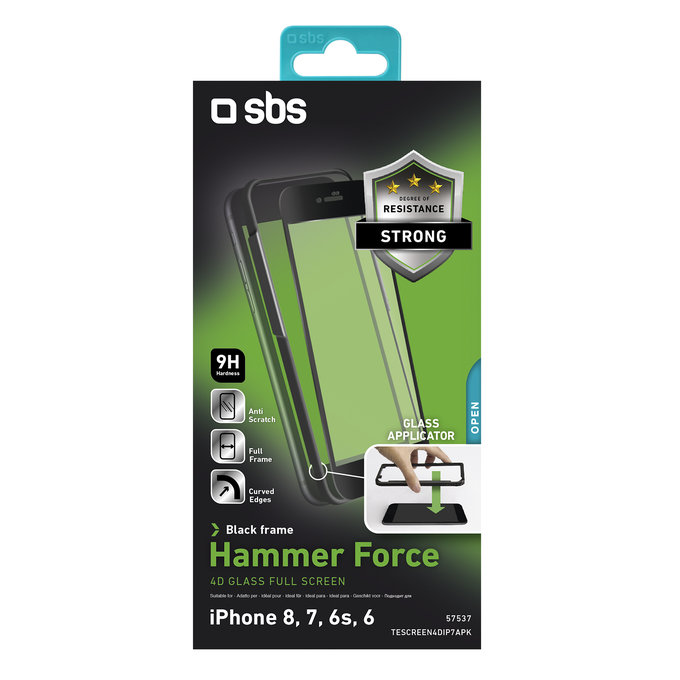 SBS - Geam Securizat 4D Full Glass pentru iPhone 6, 6s, 7, 8, SE 2020 & SE 2022, negru