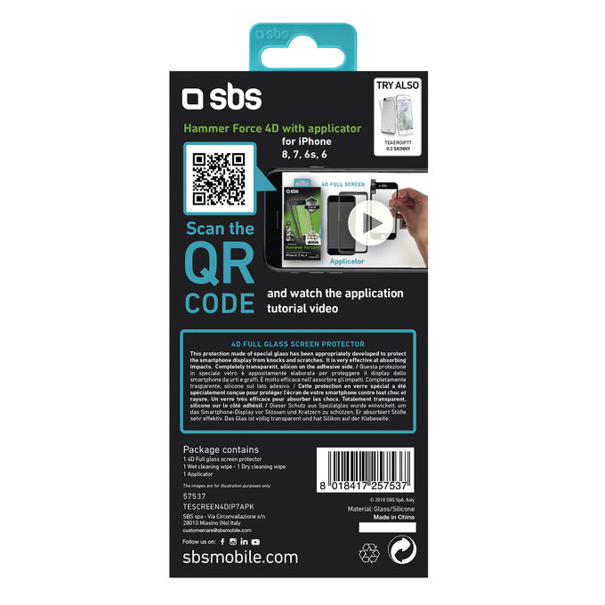 SBS - Geam Securizat 4D Full Glass pentru iPhone 6, 6s, 7, 8, SE 2020 & SE 2022, negru