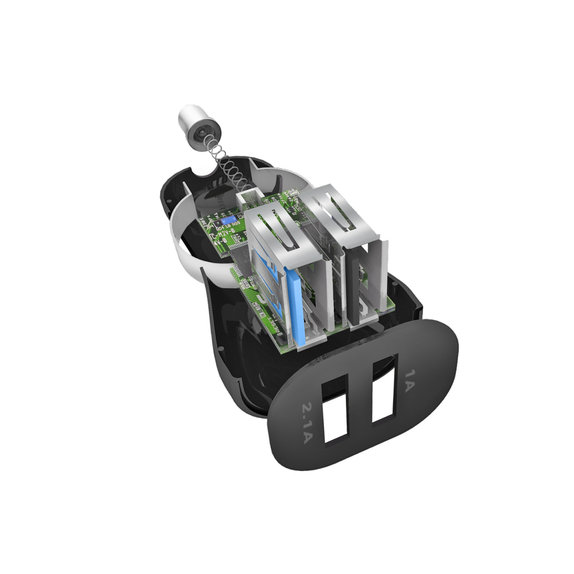 SBS - Incărcător de Ma?ină 2x USB + Cablu USB / USB-C, negru