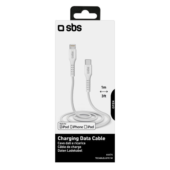SBS - Lightning / USB-C Cablu (1m), alb