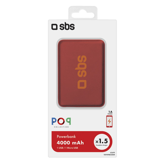 SBS - PowerBank 4000 mAh - USB, Micro-USB, ro?u