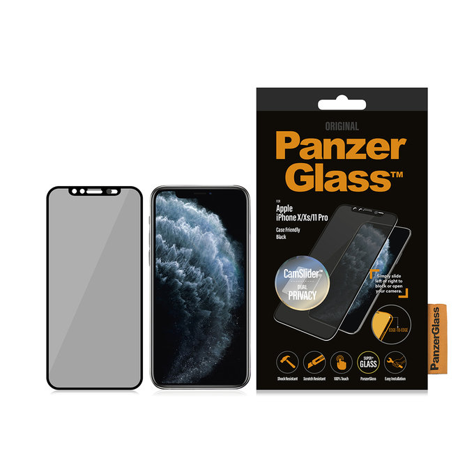 PanzerGlass - Geam Securizat Case Friendly CamSlider Privacy pentru iPhone X, XS ?i 11 Pro, black