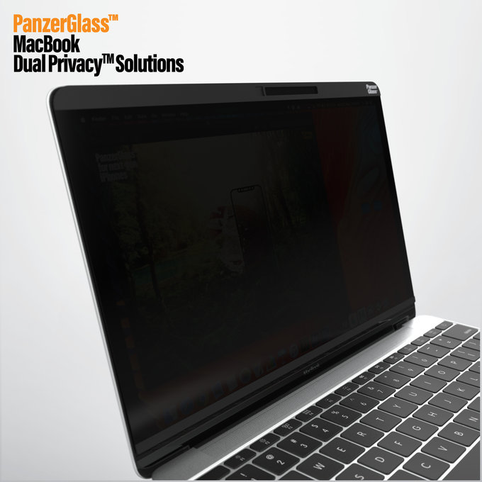 PanzerGlass - Sticlă întârită Dual Privacy pentru MacBook 12 ", neagră