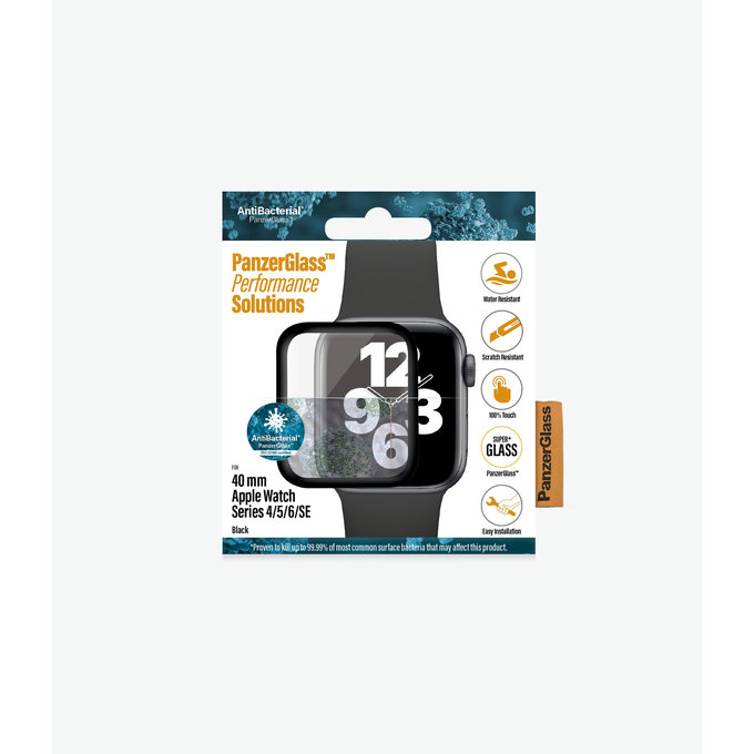 PanzerGlass - Geam securizat Full Silicone pentru Apple Watch Series 4, 5, 6, SE (1st gen) & SE (2nd gen) 40mm, negru