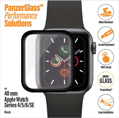 PanzerGlass - Geam securizat Full Silicone pentru Apple Watch Series 4, 5, 6, SE (1st gen) & SE (2nd gen) 40mm, negru
