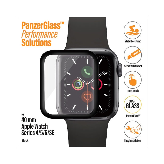 PanzerGlass - Geam securizat Full Silicone pentru Apple Watch Series 4, 5, 6, SE (1st gen) & SE (2nd gen) 40mm, negru