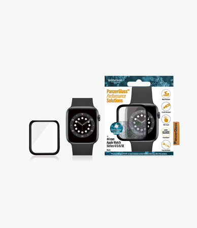 PanzerGlass - Geam securizat Full Silicone pentru Apple Watch Series 4, 5, 6, SE (1st gen) & SE (2nd gen) 44mm, negru