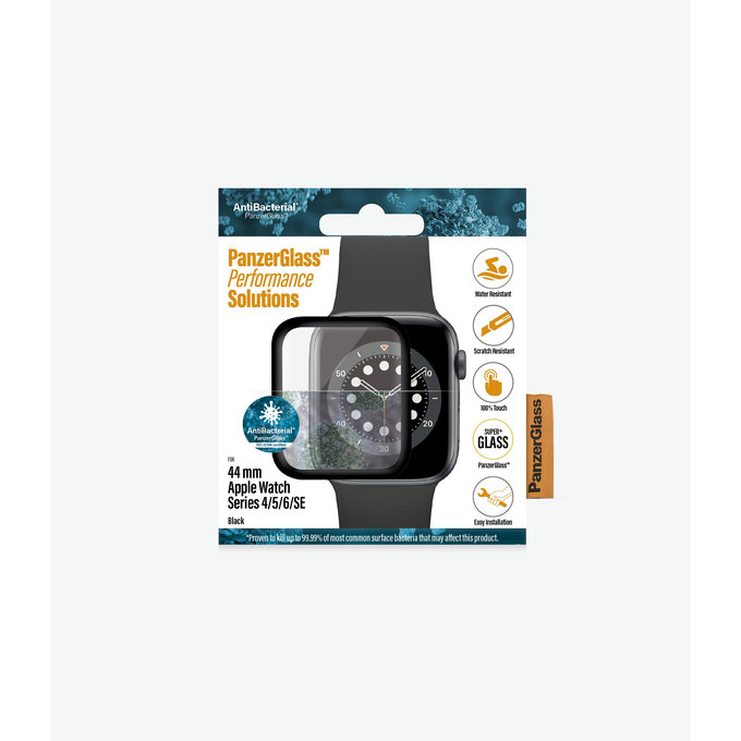 PanzerGlass - Geam securizat Full Silicone pentru Apple Watch Series 4, 5, 6, SE (1st gen) & SE (2nd gen) 44mm, negru