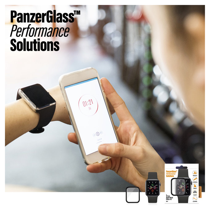 PanzerGlass - Geam securizat Full Silicone pentru Apple Watch Series 4, 5, 6, SE (1st gen) & SE (2nd gen) 44mm, negru
