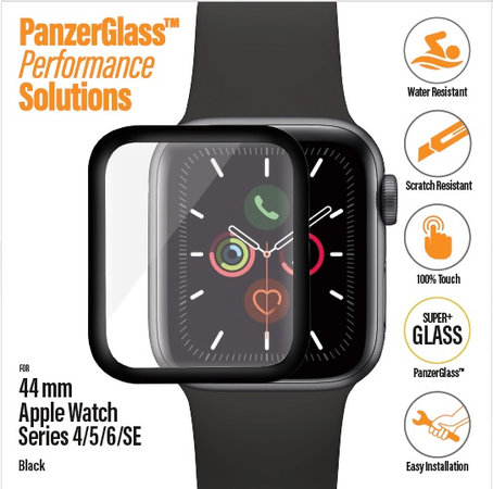 PanzerGlass - Geam securizat Full Silicone pentru Apple Watch Series 4, 5, 6, SE (1st gen) & SE (2nd gen) 44mm, negru