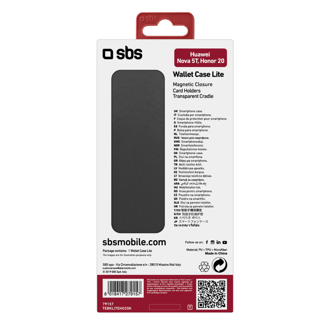SBS - Caz Book Wallet Lite pentru Honor 20, Huawei Nova 5T, negru