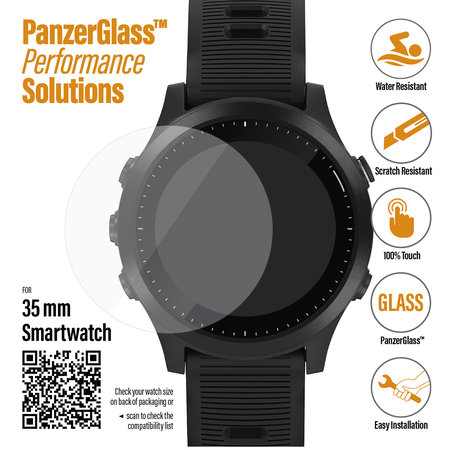 PanzerGlass - Sticlă întărită universală Flat Glass pentru smartwatch (35 mm), transparentă