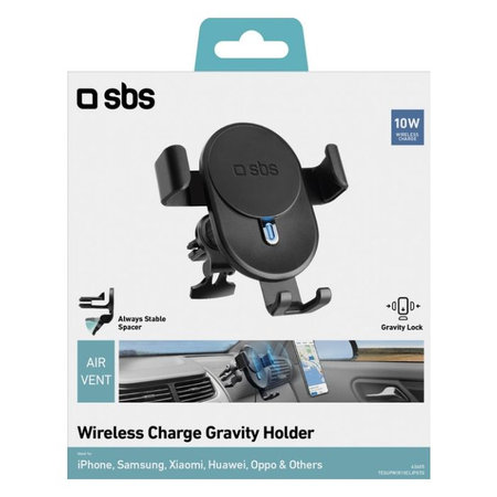 SBS - Suport gravita?ional pentru ma?ină cu încărcare wireless, 10W, Qi, negru