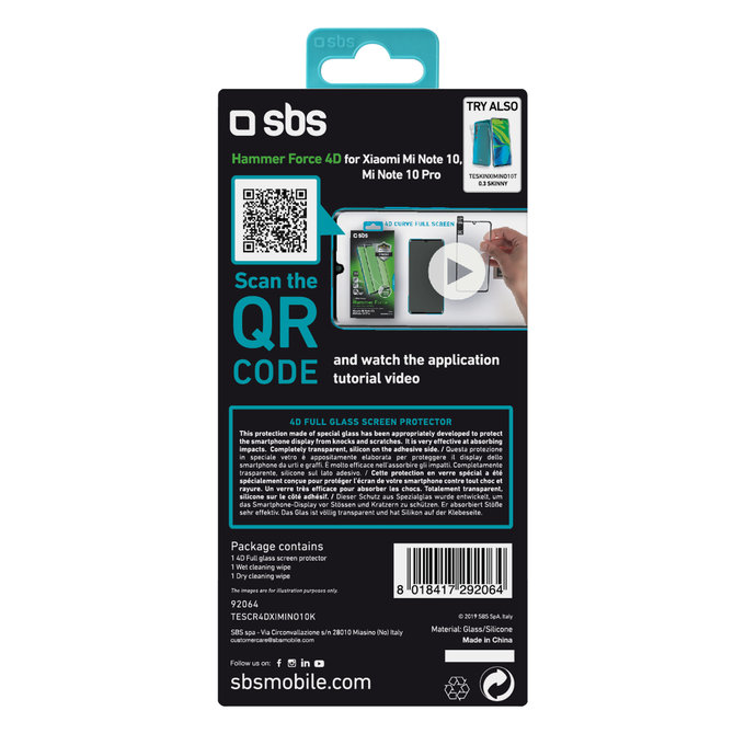 SBS - Geam Securizat 4D Full Glass pentru Xiaomi Mi Note 10, Mi Note 10 Pro, negru