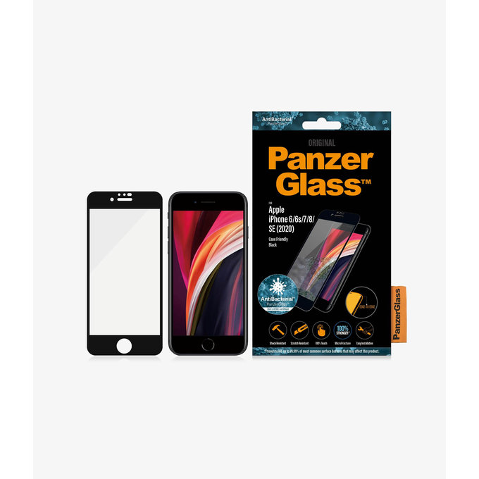 PanzerGlass - Geam Securizat Case Friendly AB pentru iPhone 6, 6s, 7, 8, SE 2020 & SE 2022, negru