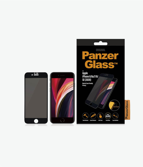 PanzerGlass - Geam Securizat Privacy Case Friendly pentru iPhone 6, 6s, 7, 8, SE 2020 & SE 2022, negru