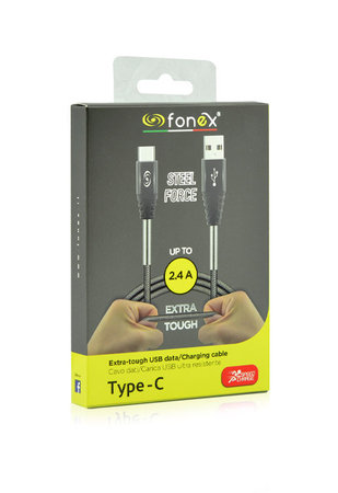 Fonex - Cablu Steel Force USB/USB-C, 2.4A, 12W, 1m, gri