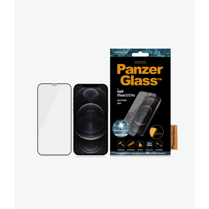 PanzerGlass - Geam Securizat Case Friendly AB pentru iPhone 12 & 12 Pro, negru