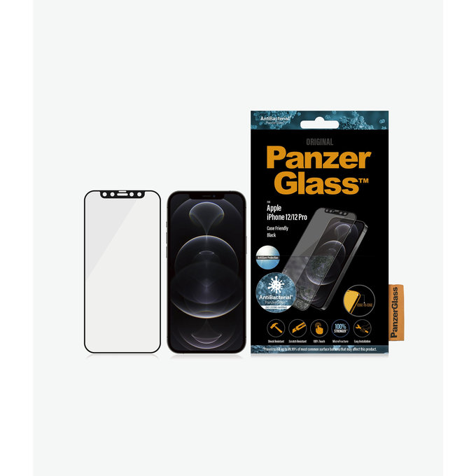 PanzerGlass - Geam Securizat Case Friendly AntiGlare pentru iPhone 12 & 12 Pro, negru