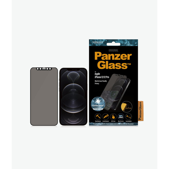 PanzerGlass - Geam Securizat Privacy Case Friendly AB pentru iPhone 12 & 12 Pro, negru