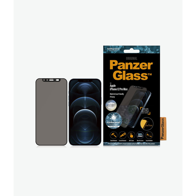 PanzerGlass - Geam Securizat Privacy Case Friendly CamSlider AB pentru iPhone 12 Pro Max, negru