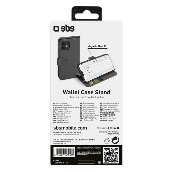 SBS - Husă Book Wallet pentru iPhone 12 mini, neagră