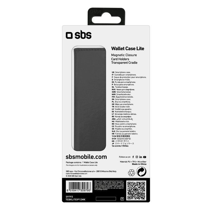SBS - Caz Book Wallet Lite pentru iPhone 12 & 12 Pro, negru