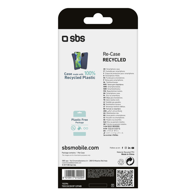 SBS - Husă TPU pentru iPhone 12 Pro Max, reciclată, ambalaj Eco, albastră