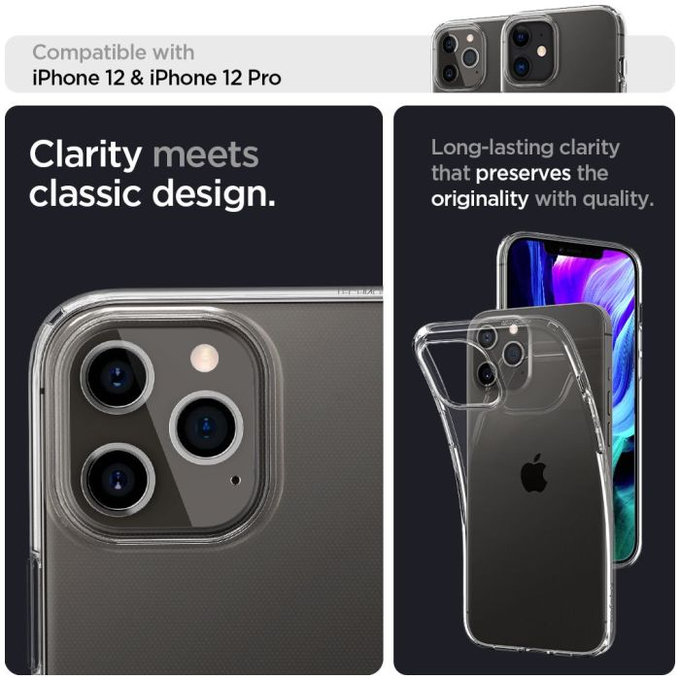 Spigen - Caz Liquid Crystal pentru iPhone 12 & 12 Pro, Crystal Clear