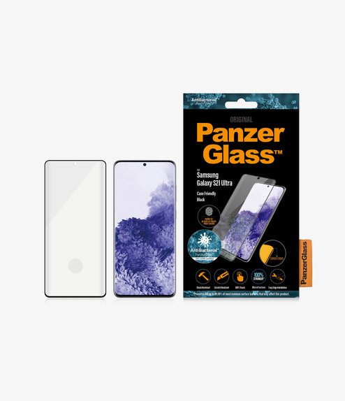 PanzerGlass - Geam Securizat Case Friendly AB pentru Samsung Galaxy S21 Ultra, Fingerprint komp., negru