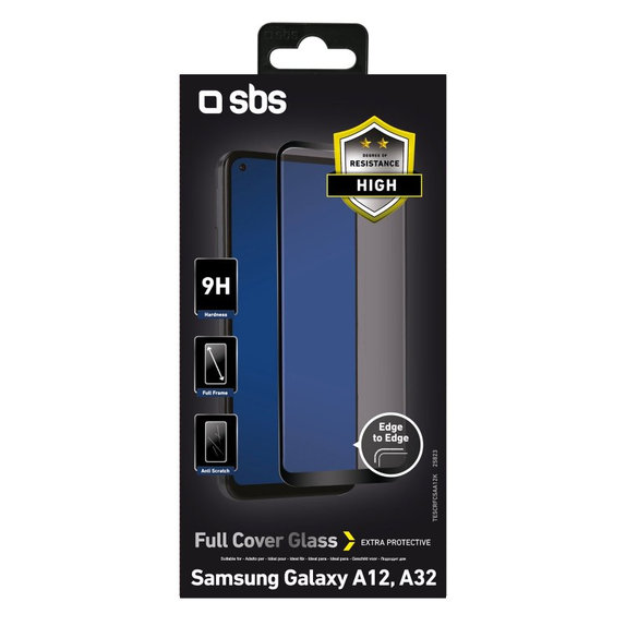 SBS - Geam Securizat Full Cover pentru Samsung Galaxy A12, A32 5G, M12, A13, A13 5G, A03 & A04s, negru