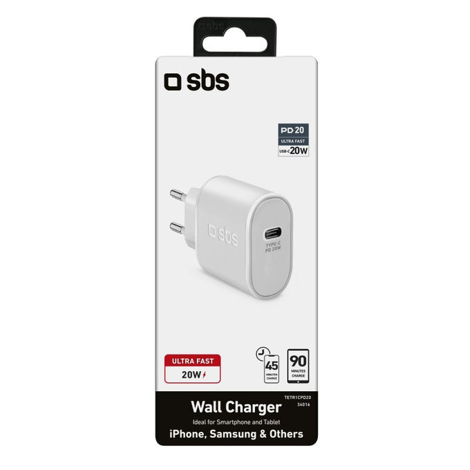 SBS - 20W Adaptor de încărcare USB-C, alb