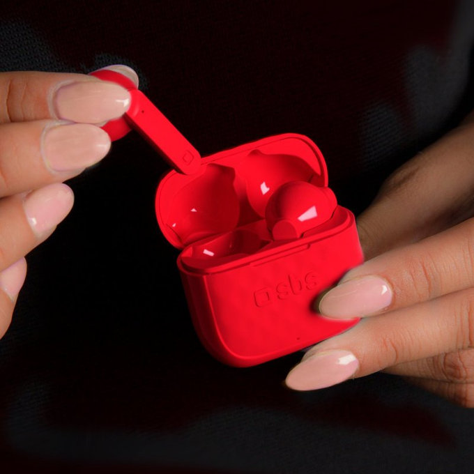 SBS - Că?ti fără fir TWS Air Free cu carcasă de încărcare 250 mAh, ro?u