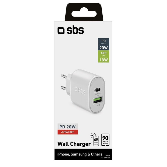SBS - 20W Adaptor de încărcare USB, USB-C, alb