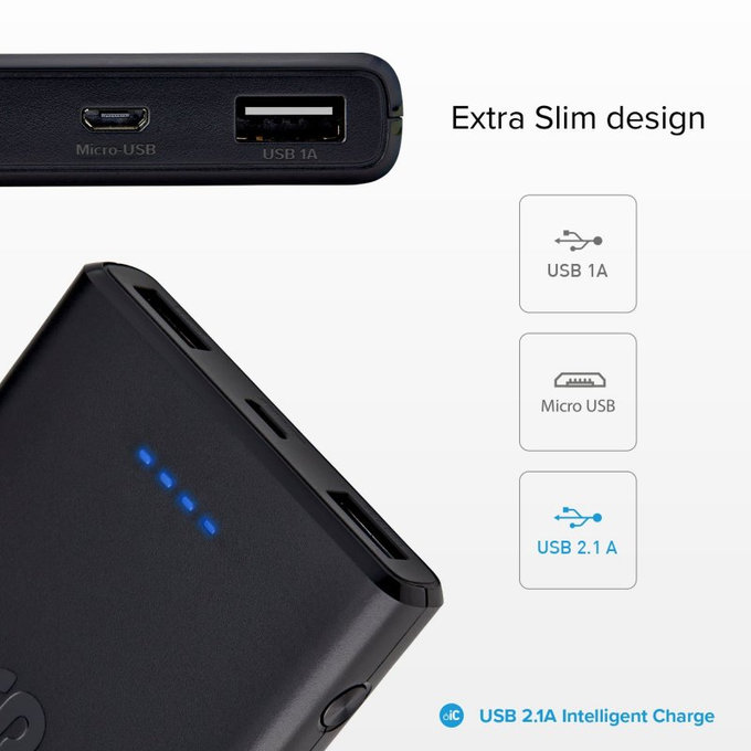 SBS - PowerBank 10 000 mAh - 2x USB, Micro-USB, negru