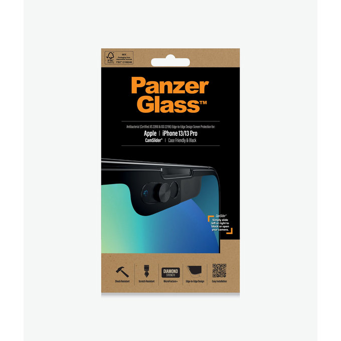 PanzerGlass - Geam Securizat Case Friendly CamSlider AB pentru iPhone 13, 13 Pro & 14, negru
