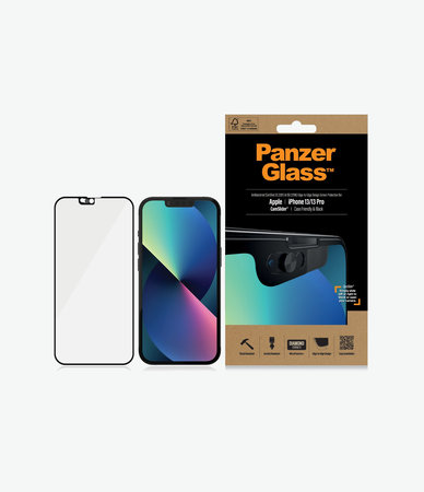 PanzerGlass - Geam Securizat Case Friendly CamSlider AB pentru iPhone 13, 13 Pro & 14, negru