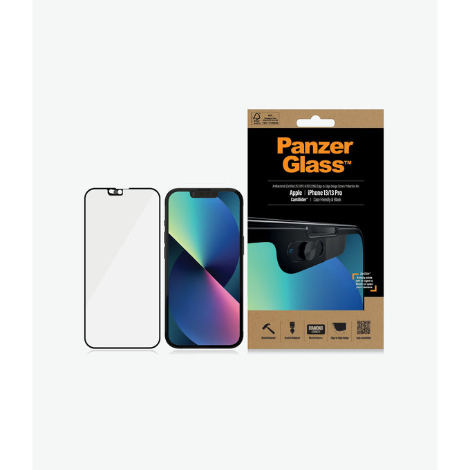 PanzerGlass - Geam Securizat Case Friendly CamSlider AB pentru iPhone 13, 13 Pro & 14, negru