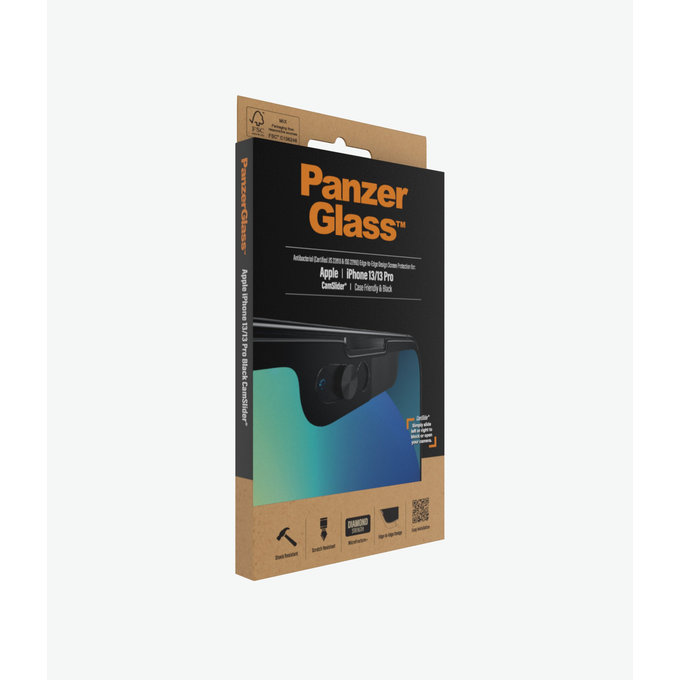 PanzerGlass - Geam Securizat Case Friendly CamSlider AB pentru iPhone 13, 13 Pro & 14, negru