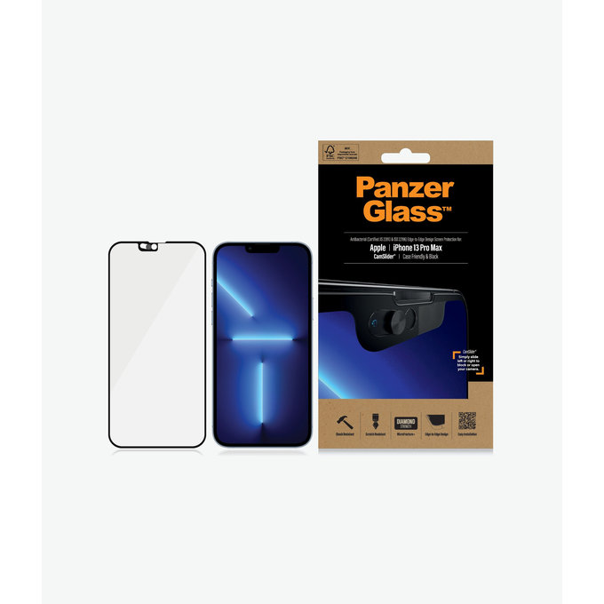 PanzerGlass - Geam Securizat Case Friendly CamSlider AB pentru iPhone 13 Pro Max & 14 Plus, negru