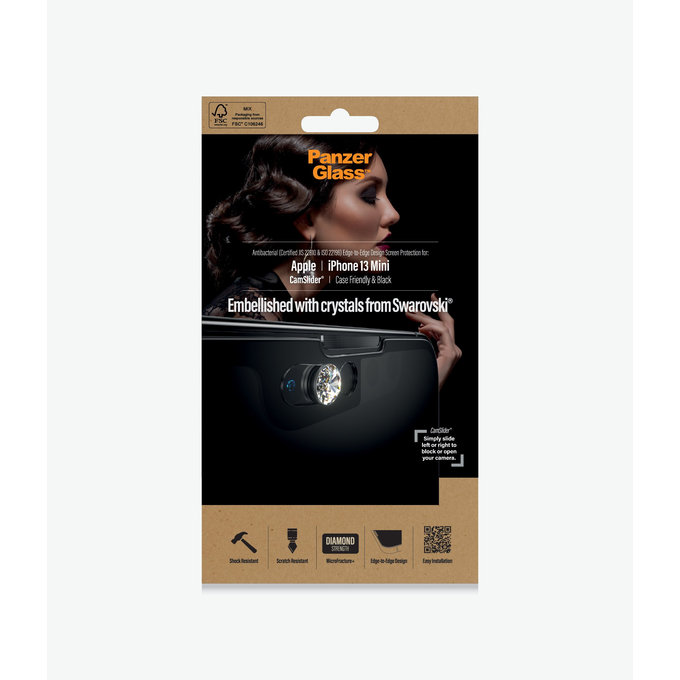PanzerGlass - Geam Securizat Case Friendly CamSlider Swarovski AB pentru iPhone 13 mini, black