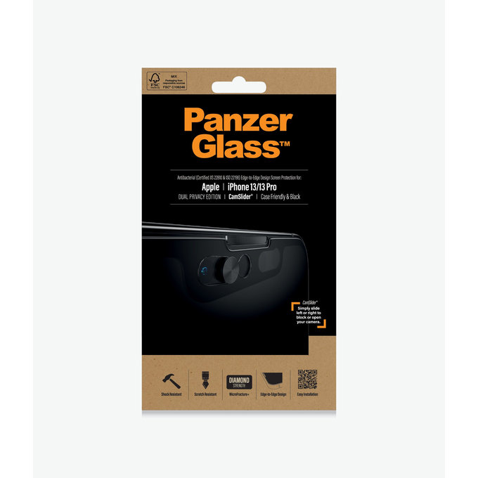 PanzerGlass - Geam Securizat Case Friendly Privacy CamSlider AB pentru iPhone 13, 13 Pro & 14, negru