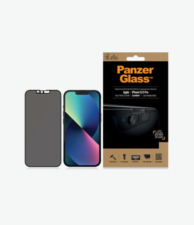 PanzerGlass - Geam Securizat Case Friendly Privacy CamSlider AB pentru iPhone 13, 13 Pro & 14, negru