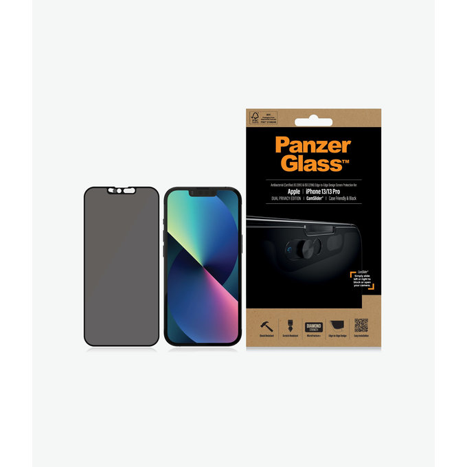 PanzerGlass - Geam Securizat Case Friendly Privacy CamSlider AB pentru iPhone 13, 13 Pro & 14, negru