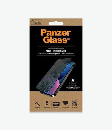 PanzerGlass - Geam Securizat Case Friendly Privacy AB pentru iPhone 13, 13 Pro, 14 & 16e, negru